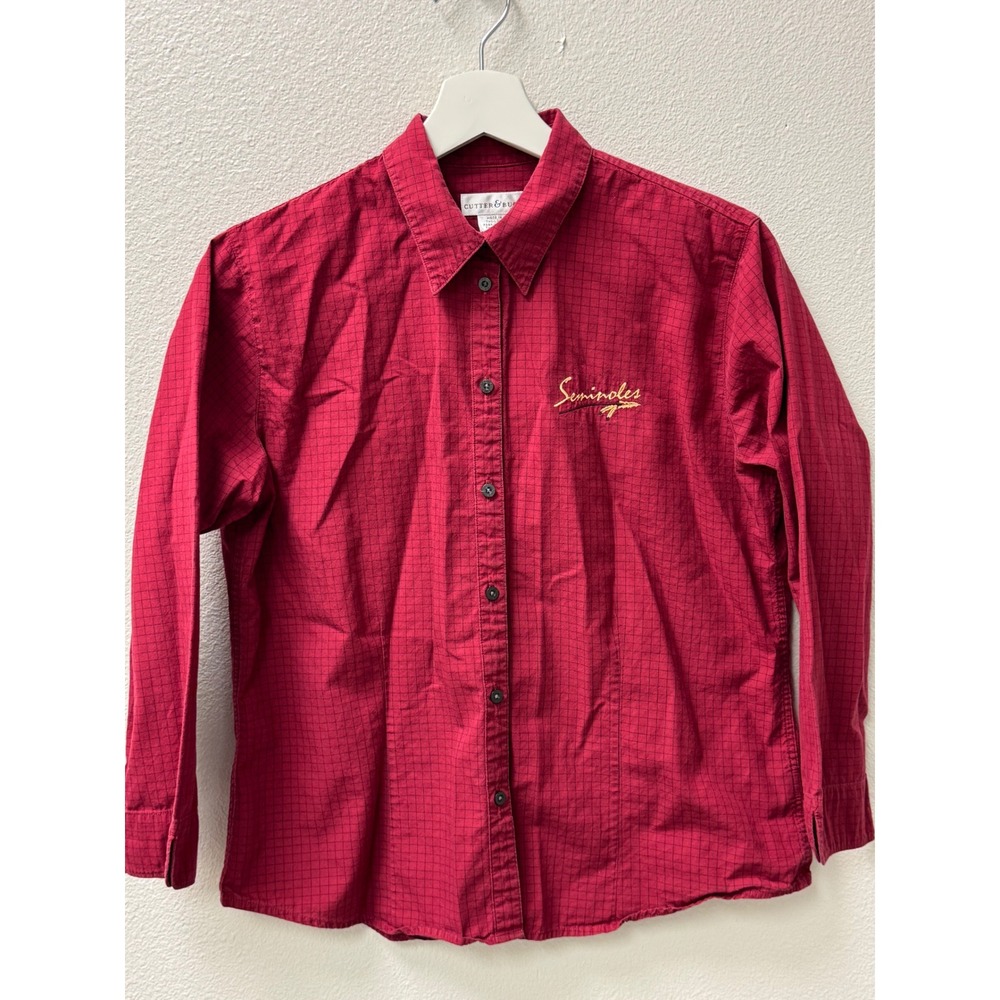 Cutter & Buck Florida State Seminoles Burgundy Checkered Button Down Shirt M